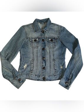 y2k American Eagle Distressed Fitted Denim Jean Jacket Womens Small vintage